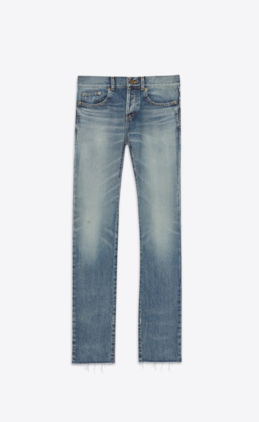 Bandana raw edge slim jeans in dirty green blue denim